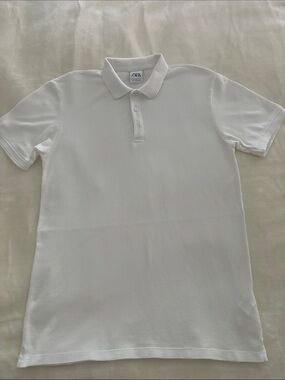 Zara White Short-Sleeve Polo Shirt